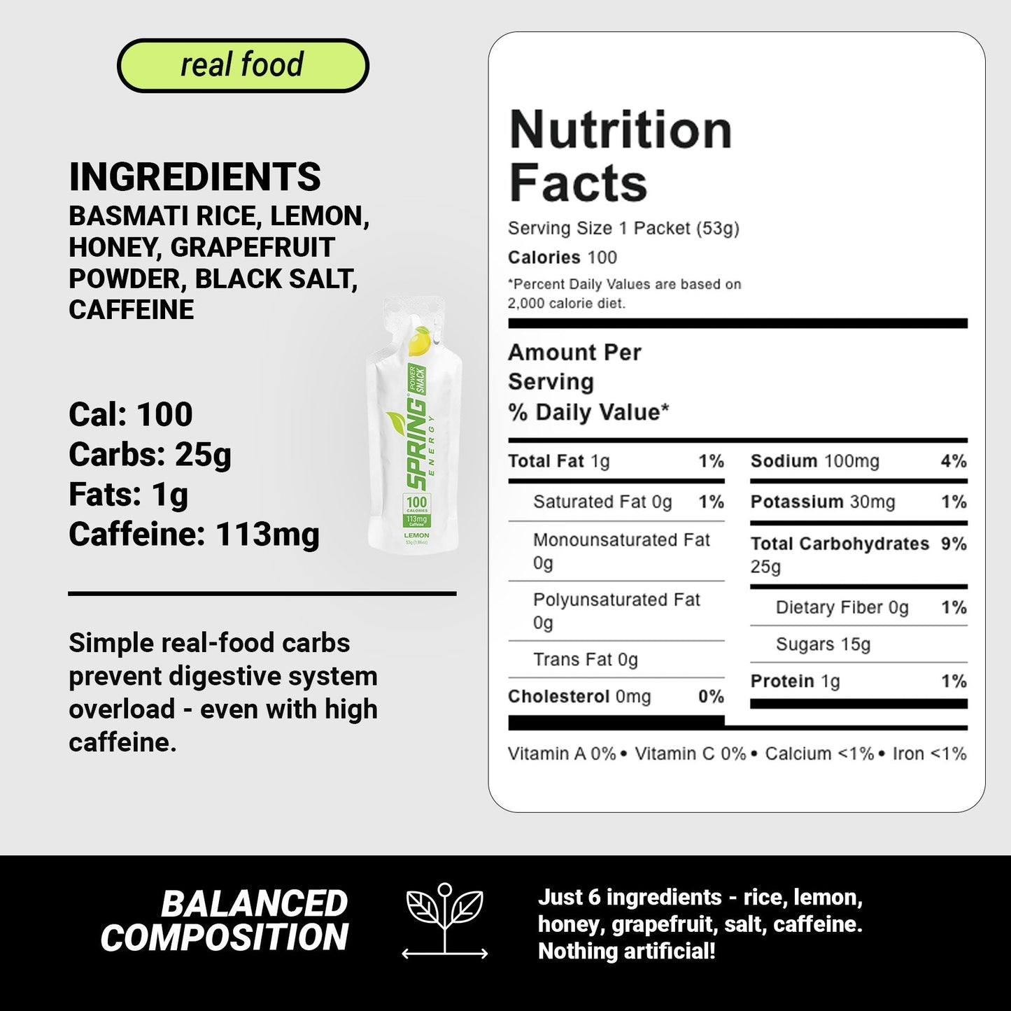 Snack Énergétique au Citron avec 113 mg de Caféine 100 Kcal