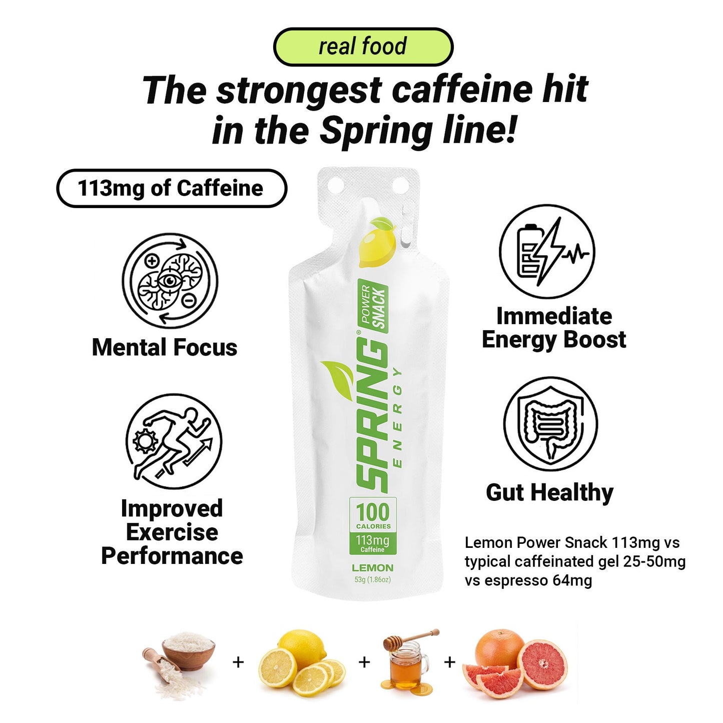 Snack Énergétique au Citron avec 113 mg de Caféine 100 Kcal
