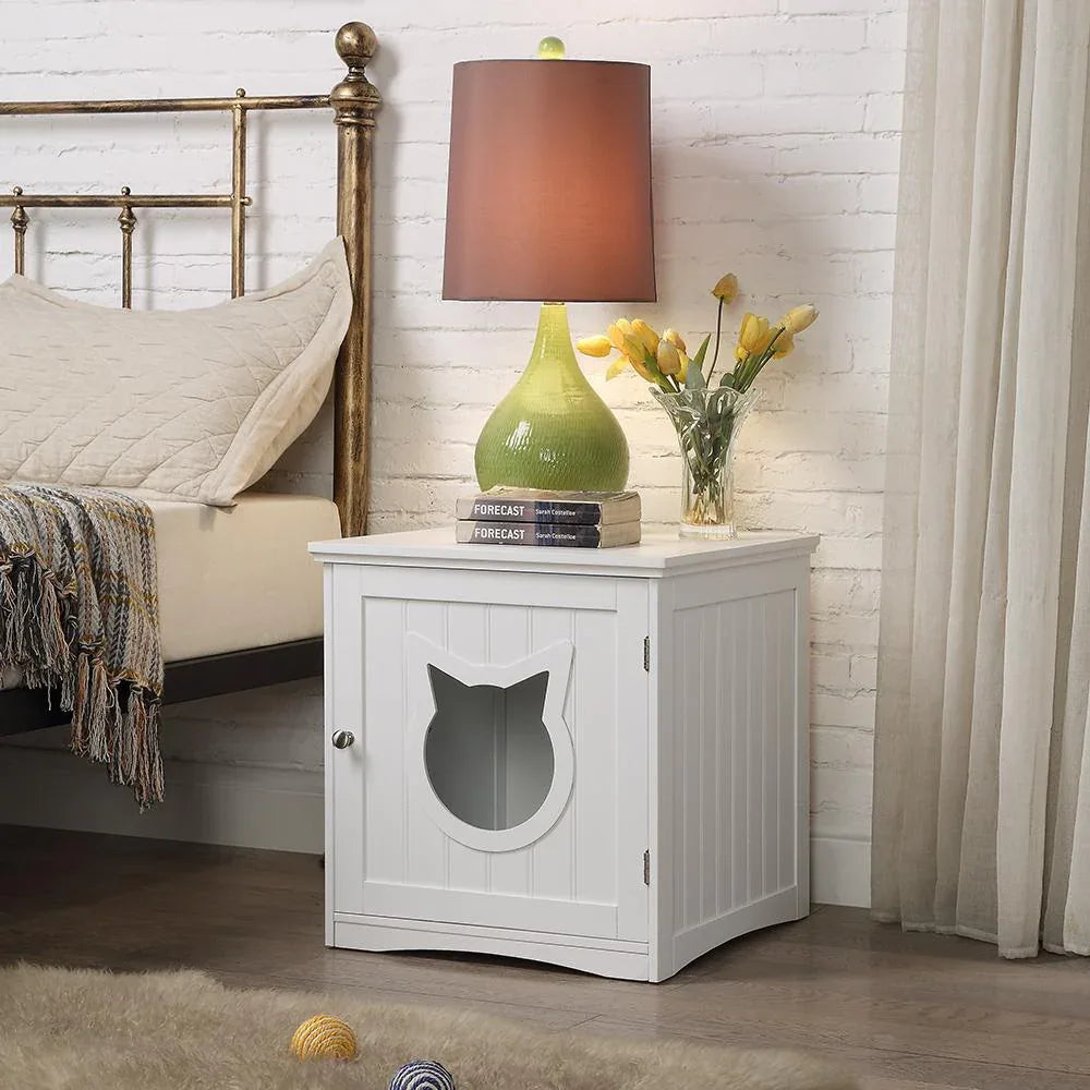 Casa para gatos mesa auxiliar, mesita de noche casa para mascotas, cobertizo para arenero