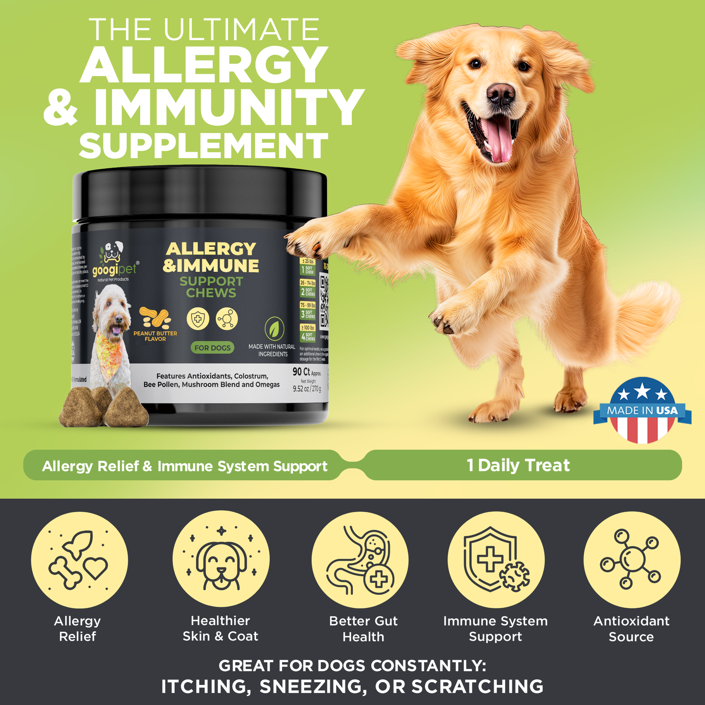 Masticables para Alergias y Apoyo Inmunitario para Perros (Sabor Mantequilla de Cacahuete)
