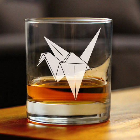 Verres à Whisky à Fond Épais avec Gravure Grue en Papier – Décoration et Cadeaux Japonais – 300 ml