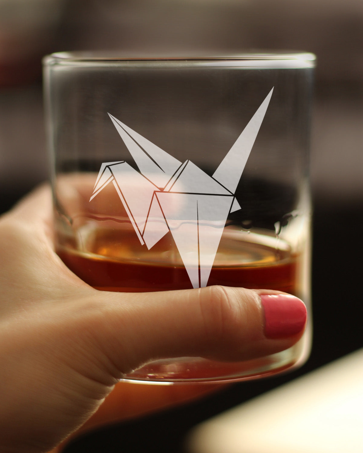 Vaso de whisky grabado con grulla de papel, decoración y regalos japoneses, vasos de whisky pesados - 10.25 oz