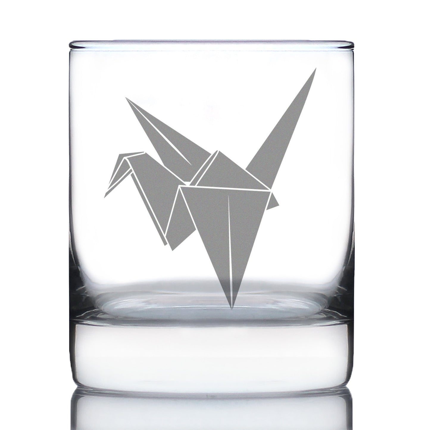 Vaso de whisky grabado con grulla de papel, decoración y regalos japoneses, vasos de whisky pesados - 10.25 oz