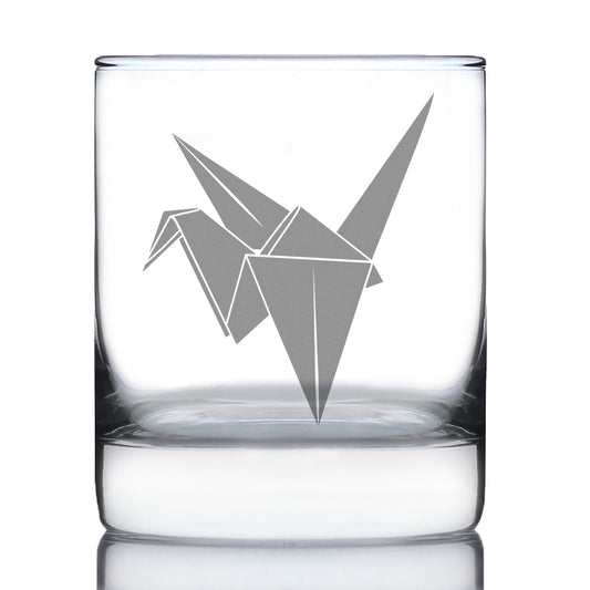 Verres à Whisky à Fond Épais avec Gravure Grue en Papier – Décoration et Cadeaux Japonais – 300 ml