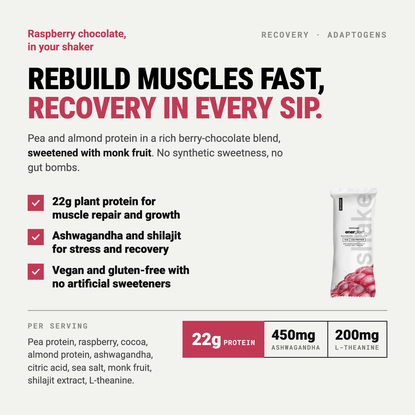 Milk-shake protéiné Récupération Chocolat Framboise aux Adaptogènes