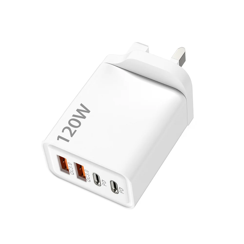 120W 4 Ports USB Charger Fast Charge Phone Charger Adapter 10A Type C Cable For iPhone Samsung Xiaomi EU/US/UK Plug Wall Charger