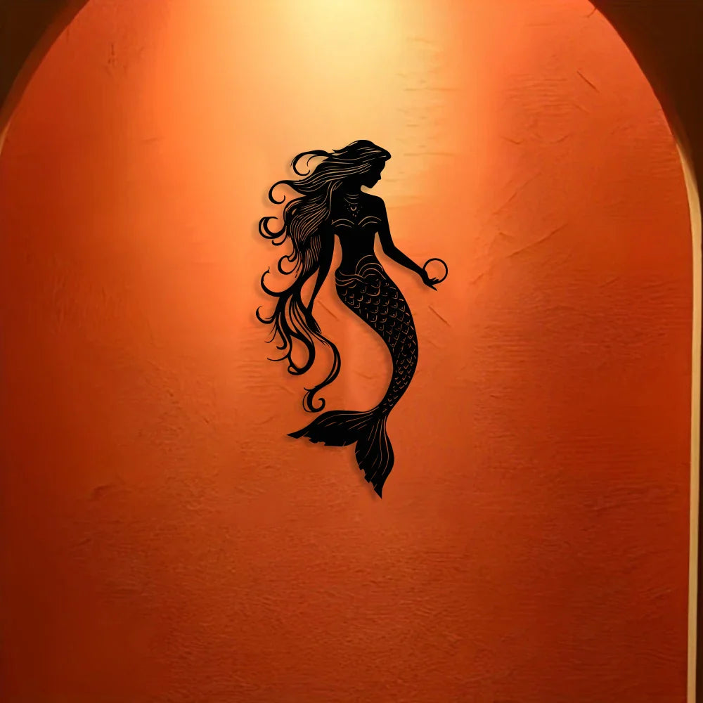 Elegant Mermaid Metal Wall Art - 1pc Minimalist & Abstract Sea Creature Decor, Reusable Iron Sign for Home, Office, Room Decor