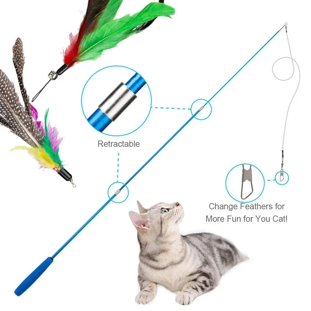Set de 11 Juguetes Retráctiles con Plumas para Gatos