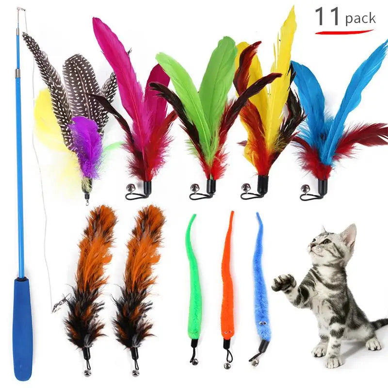 Set de 11 Juguetes Retráctiles con Plumas para Gatos