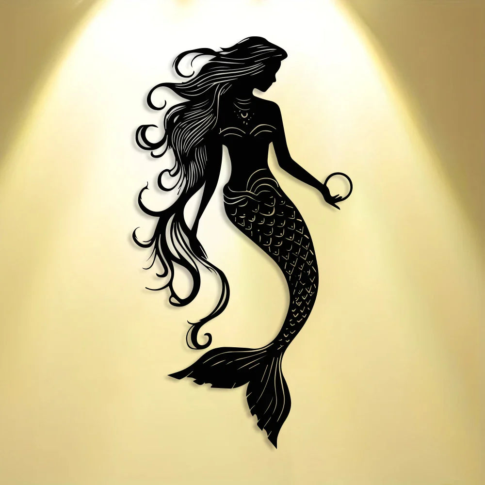 Elegant Mermaid Metal Wall Art - 1pc Minimalist & Abstract Sea Creature Decor, Reusable Iron Sign for Home, Office, Room Decor