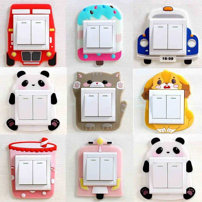 Funda luminosa de silicona para interruptor | Pegatina 3D de dibujos animados de animales Kawaii para habitación infantil