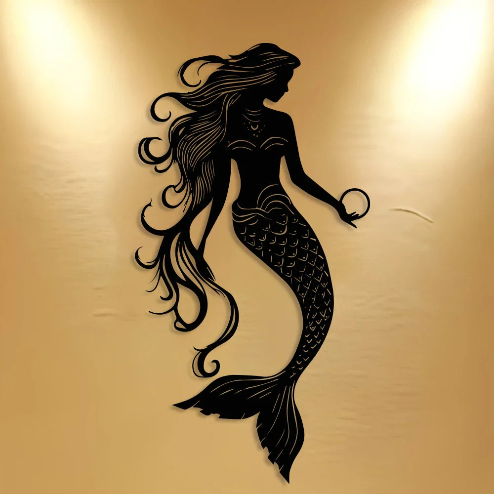 Elegant Mermaid Metal Wall Art - 1pc Minimalist & Abstract Sea Creature Decor, Reusable Iron Sign for Home, Office, Room Decor