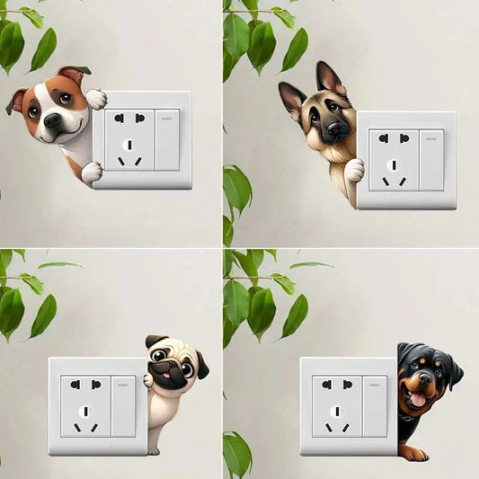 Lindos adhesivos de pared para interruptor de luz de perro asomándose | Calcomanías de dibujos animados para decoración del hogar