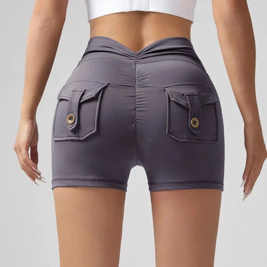 🍑 Leggings arrugados de cintura alta con bolsillos para mujer