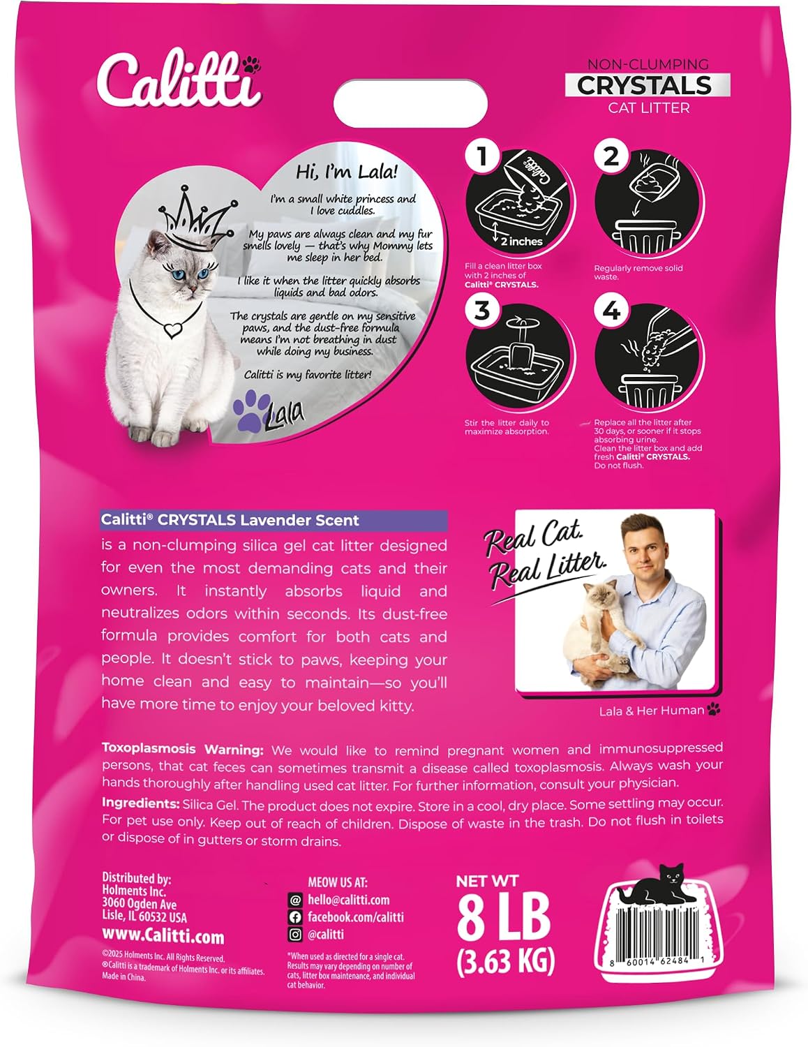 Litière pour chat Calitti sans agglomération avec cristaux de gel de silice, 3,6 kg