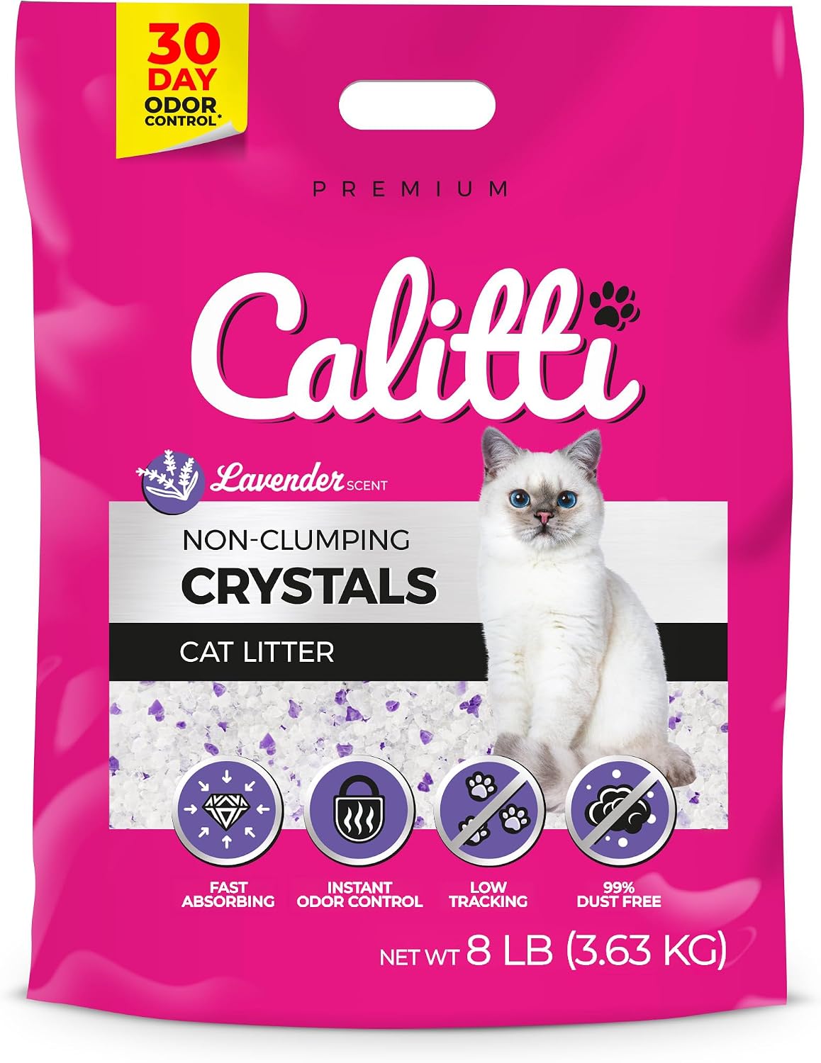 Litière pour chat Calitti sans agglomération avec cristaux de gel de silice, 3,6 kg