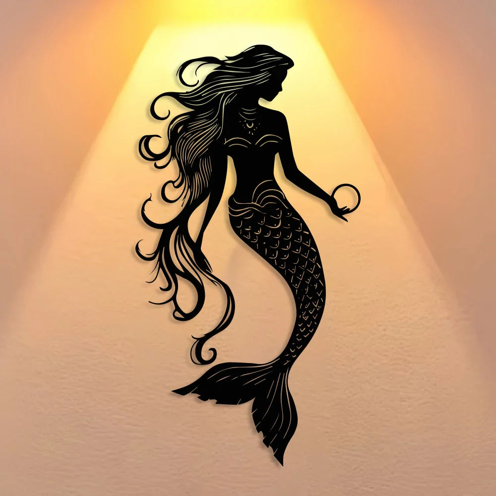 Elegant Mermaid Metal Wall Art - 1pc Minimalist & Abstract Sea Creature Decor, Reusable Iron Sign for Home, Office, Room Decor