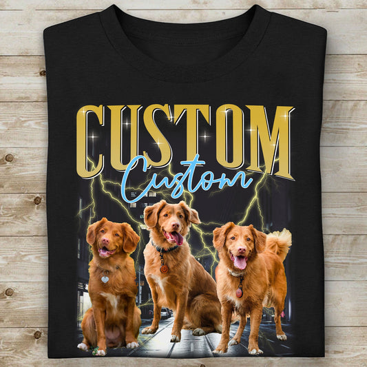 Aperçu en direct - Personnalisez votre T-shirt d'animaux, T-shirt style Bootleg Rétro Vintage, Personnalisé avec la photo de votre propre chien ou chat, Cadeau pour Papa Maman C775