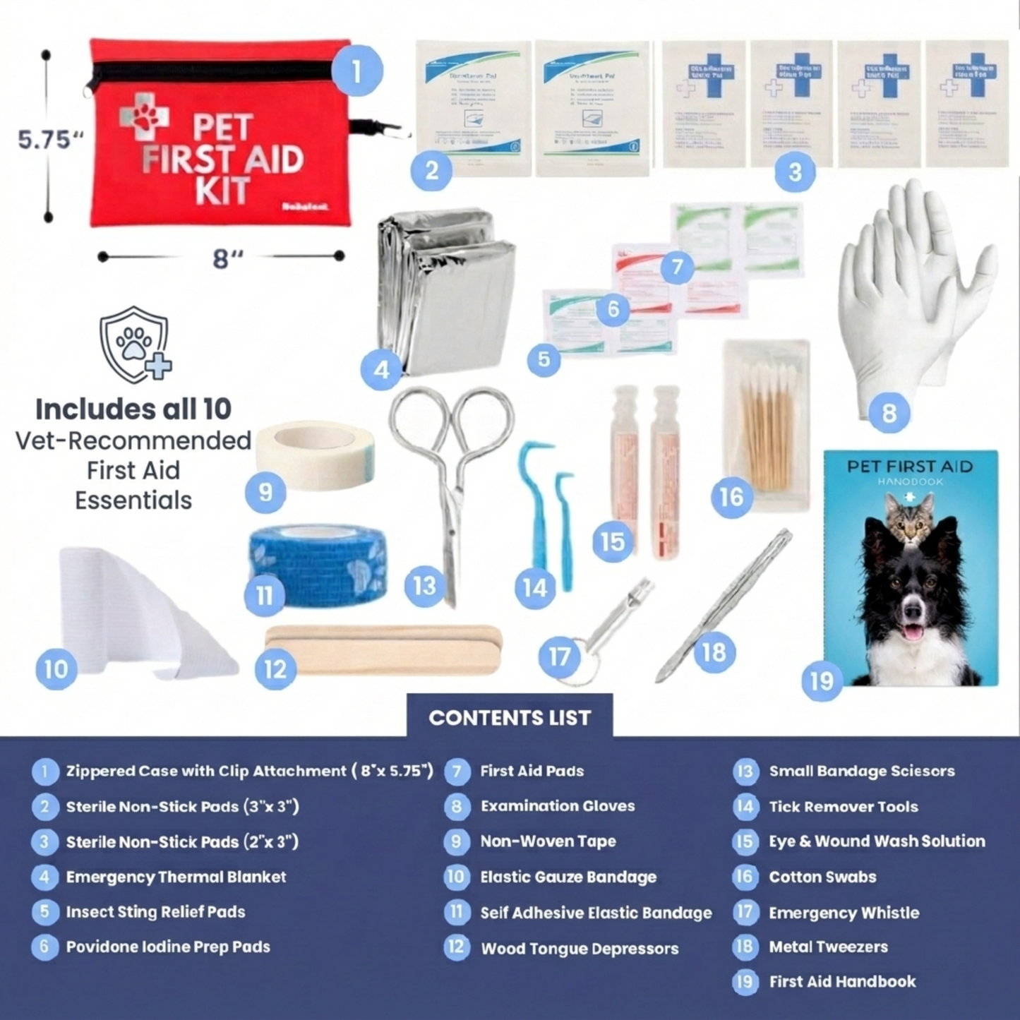 Trousse de premiers secours pour chiens et chats avec articles essentiels approuvés par les vétérinaires