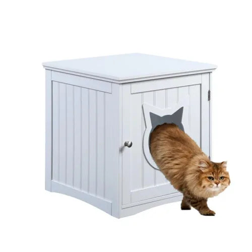Casa para gatos mesa auxiliar, mesita de noche casa para mascotas, cobertizo para arenero