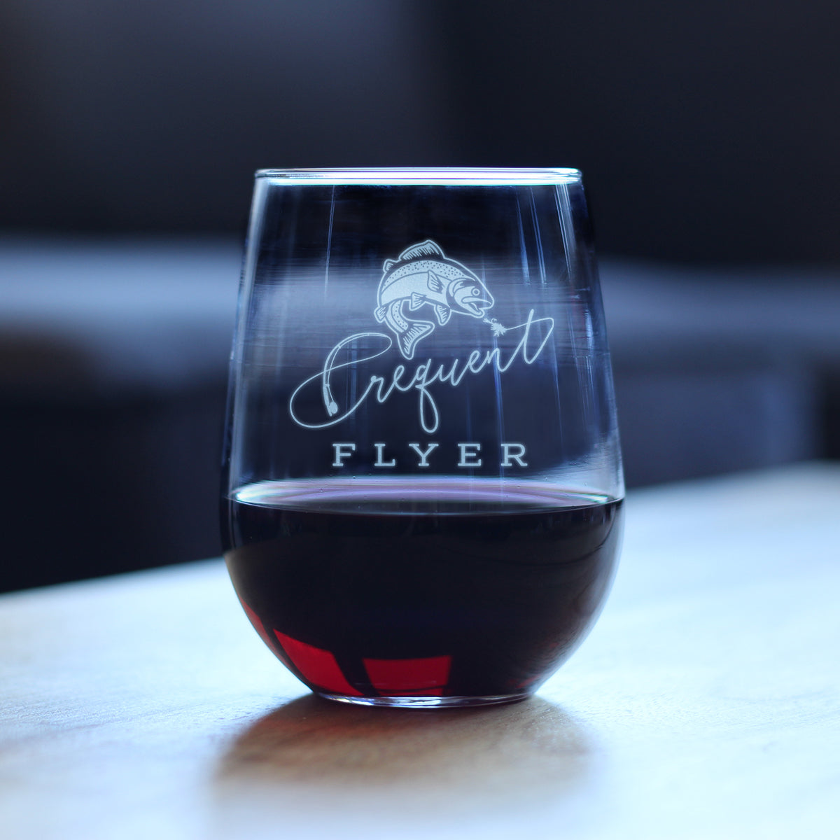 Frequent Flyer Engraved Stemless Wine Glass Gifts for Fly Fishers Large Wine Glasses - 17 oz
