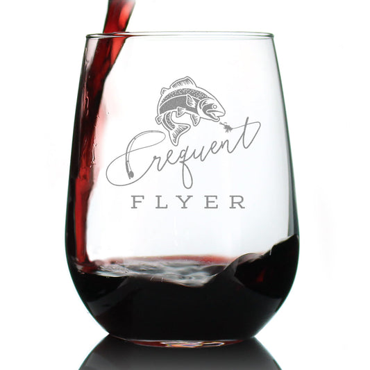 Verres à vin sans pied gravés « Frequent Flyer » – Cadeaux pour pêcheurs à la mouche – Grands verres à vin de 480 ml