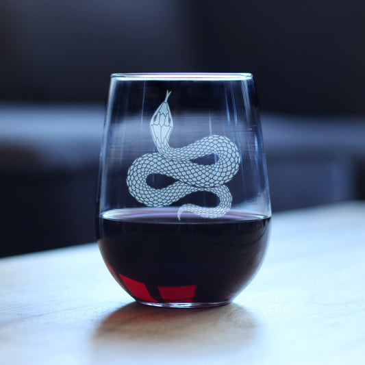 Verre à vin sans pied gravé serpent Décoration et cadeaux reptiles pour les amoureux des serpents Grands verres à vin – 17 oz