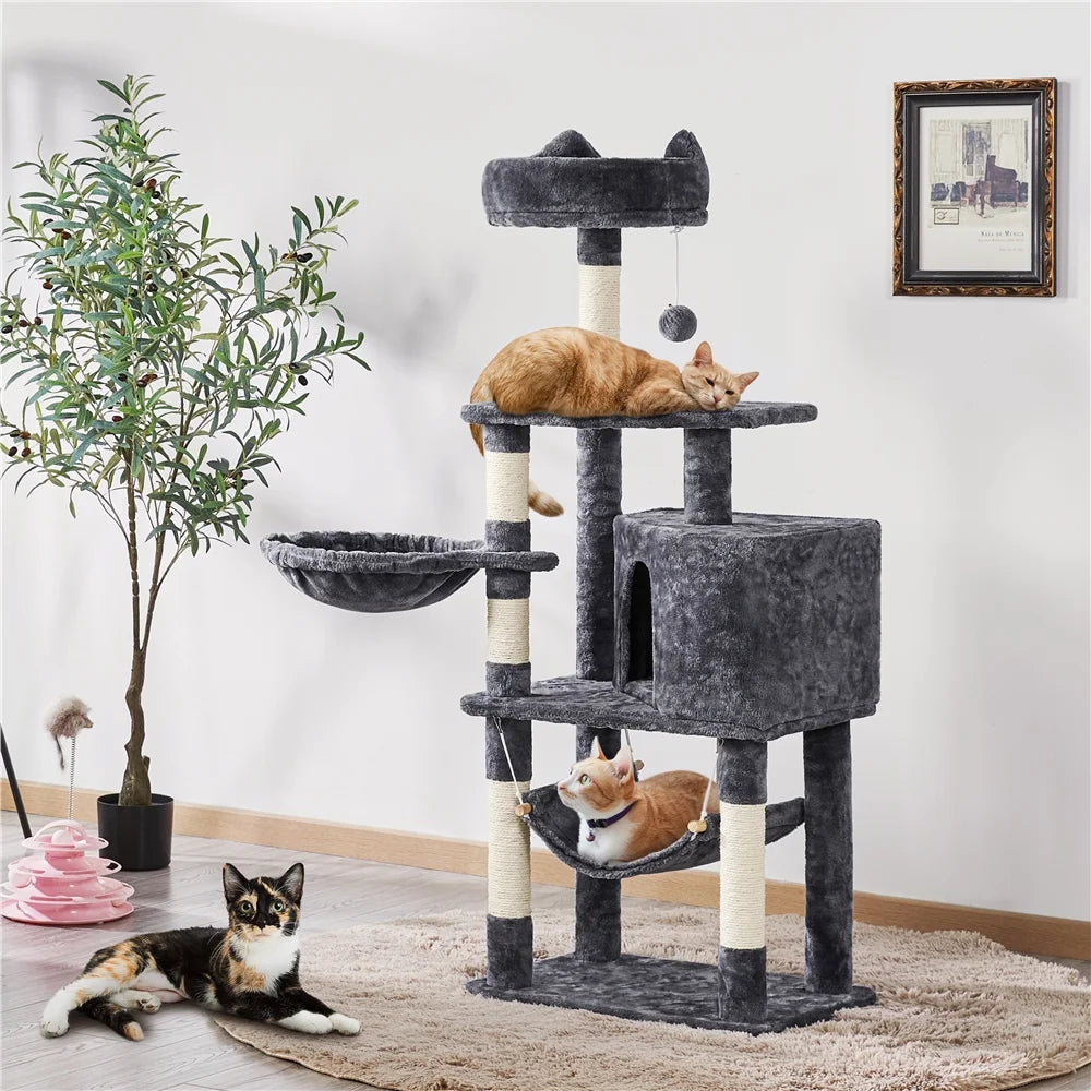 Torre rascador para gatos de 55" gris oscuro - ¡El patio de juegos perfecto para tus amigos felinos!
