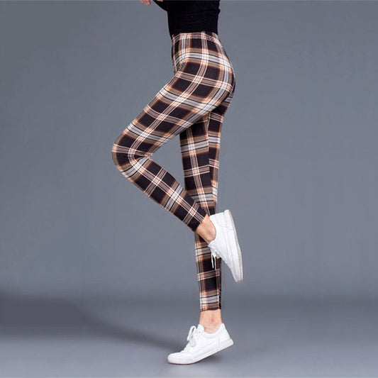 Mallas de yoga a cuadros para mujer – Pantalones push-up de tiro medio