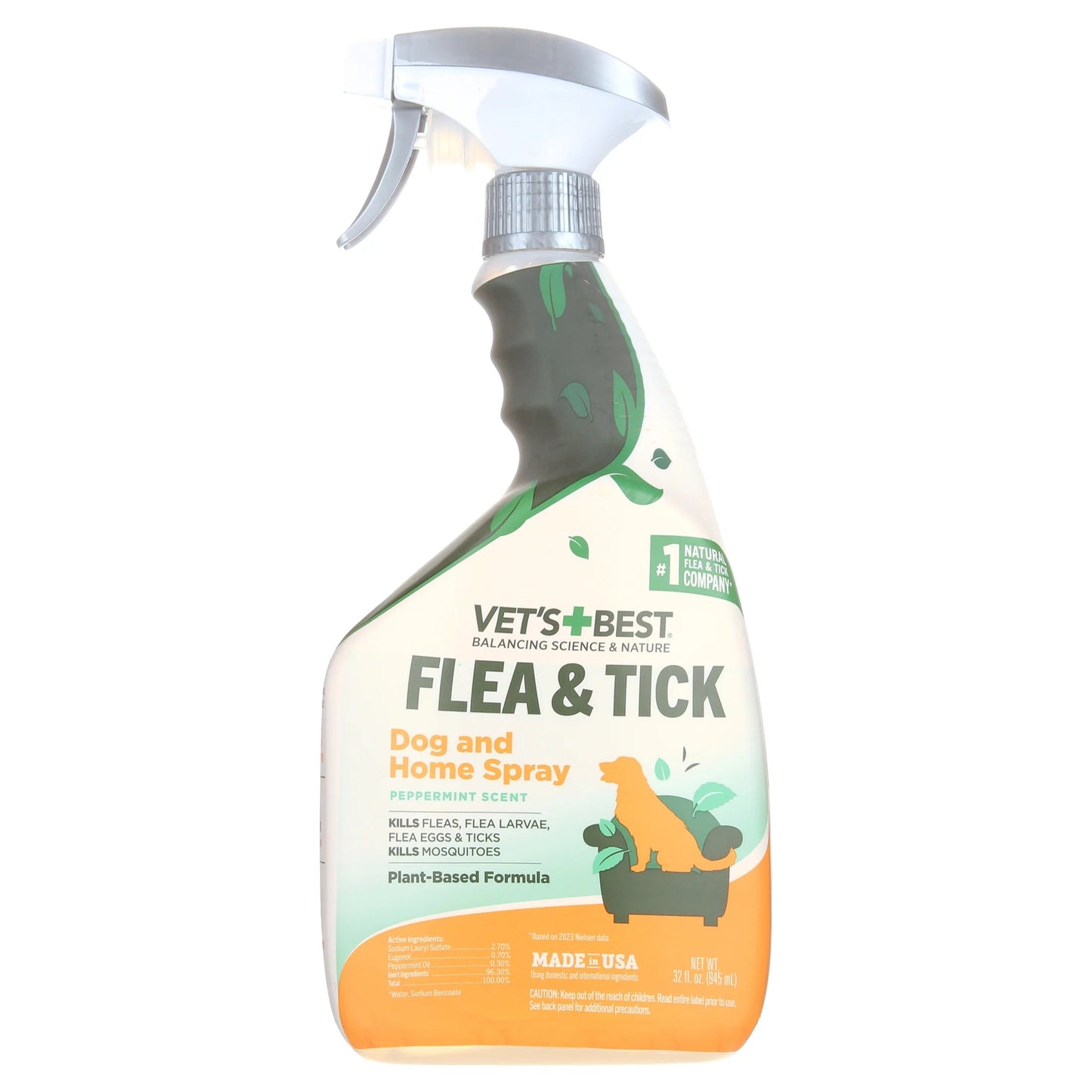 Vet's Best Spray Antipulgas y Garrapatas para Perros - Aroma Refrescante a Menta - 32oz de Potente Protección