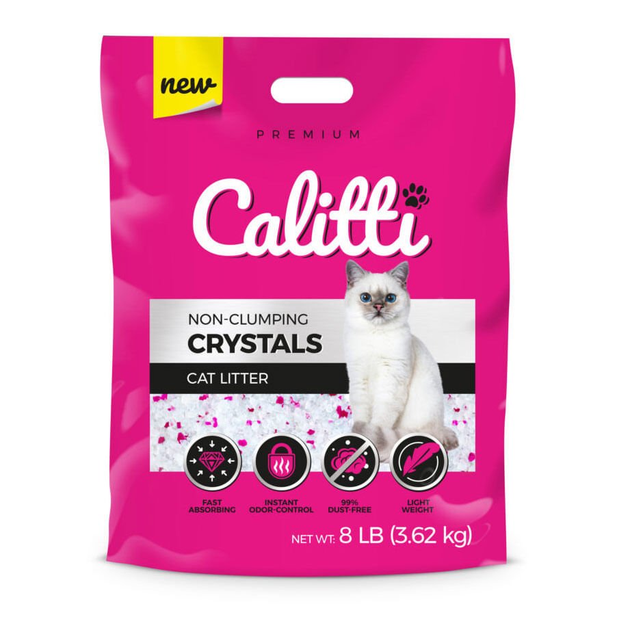 Arena para gatos Calitti de cristales de gel de sílice sin aglomeración, 8 lb
