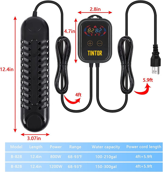 Chauffe-eau submersible pour aquarium, 800 W/1 200 W