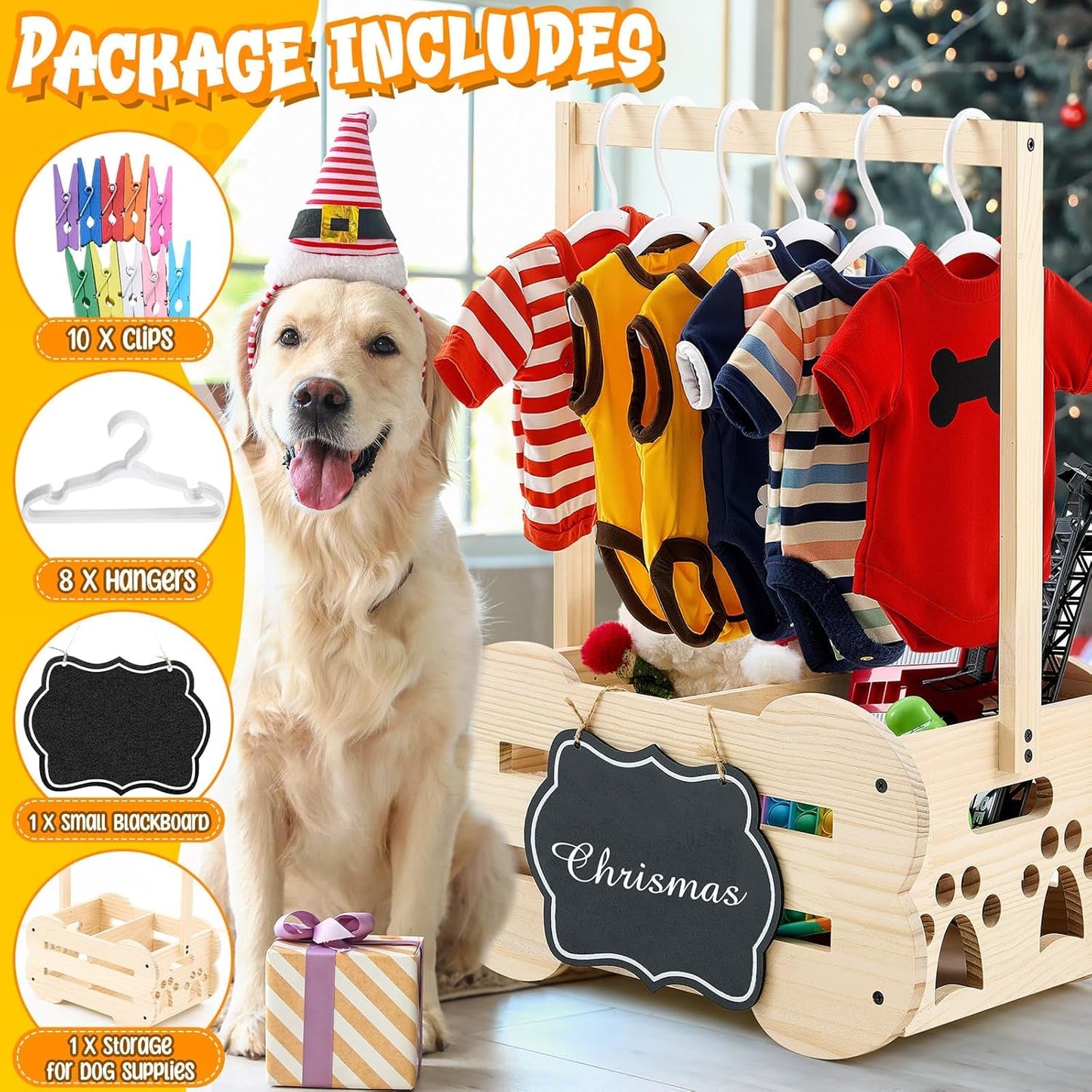 Organizador de almacenamiento para perros, armario de madera, estante de ropa para juguetes, perchas de 50 cm