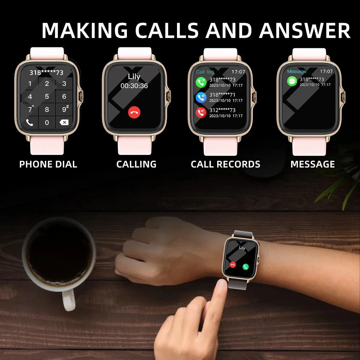 SmartTech 1.83'' Waterproof Smart Watch - Call & Message Alerts, Sleep Monitoring, Sports Pedometer for iPhone & Android