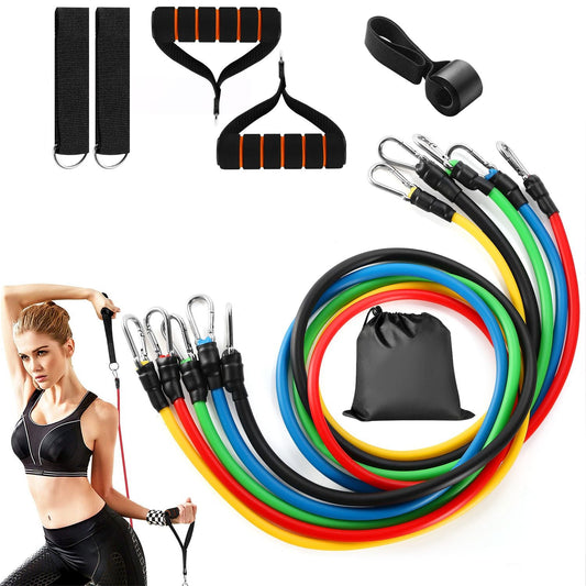 Lot de 11 bandes de résistance pour entraînement fitness – Tubes d'exercice jusqu'à 45 kg