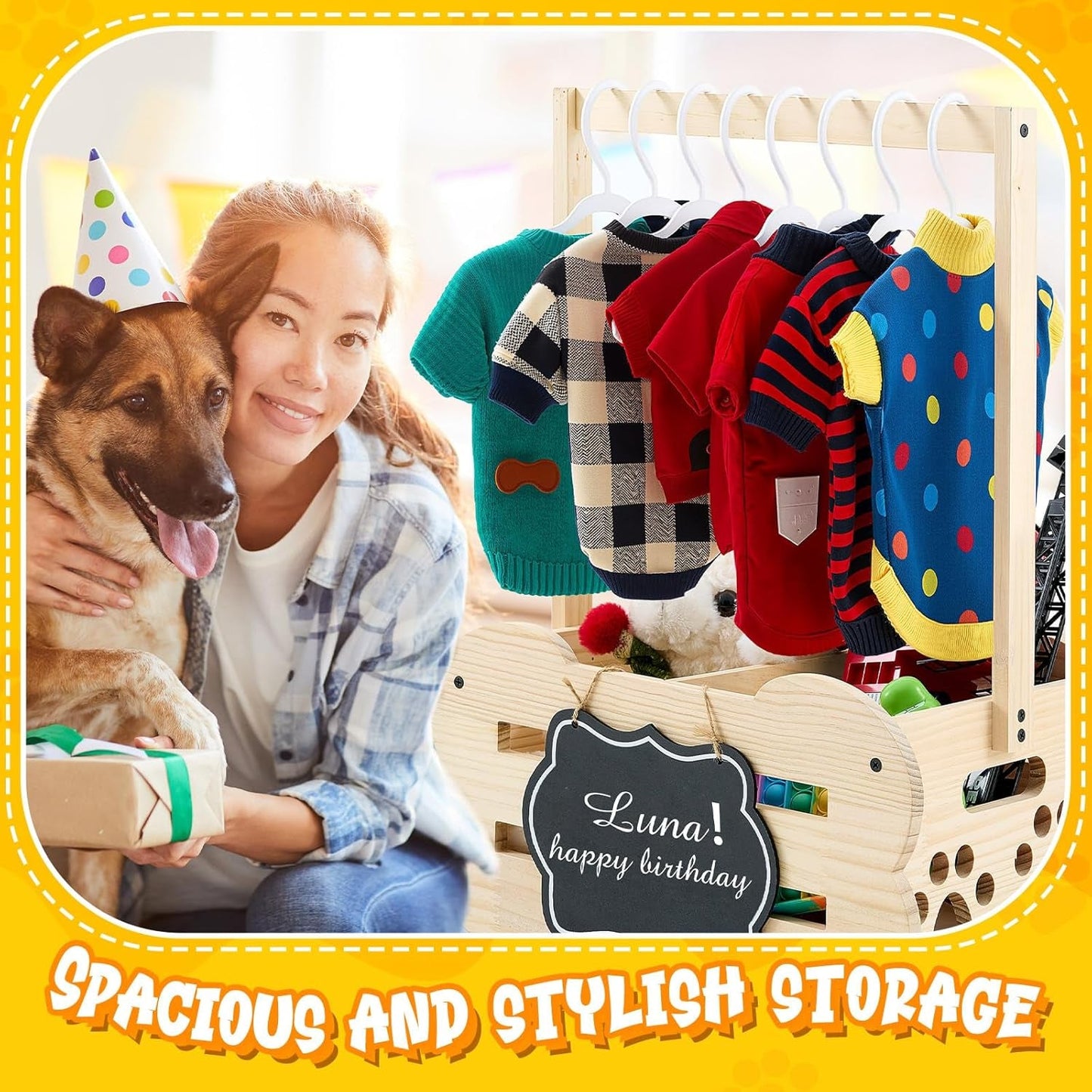 Organizador de almacenamiento para perros, armario de madera, estante de ropa para juguetes, perchas de 50 cm
