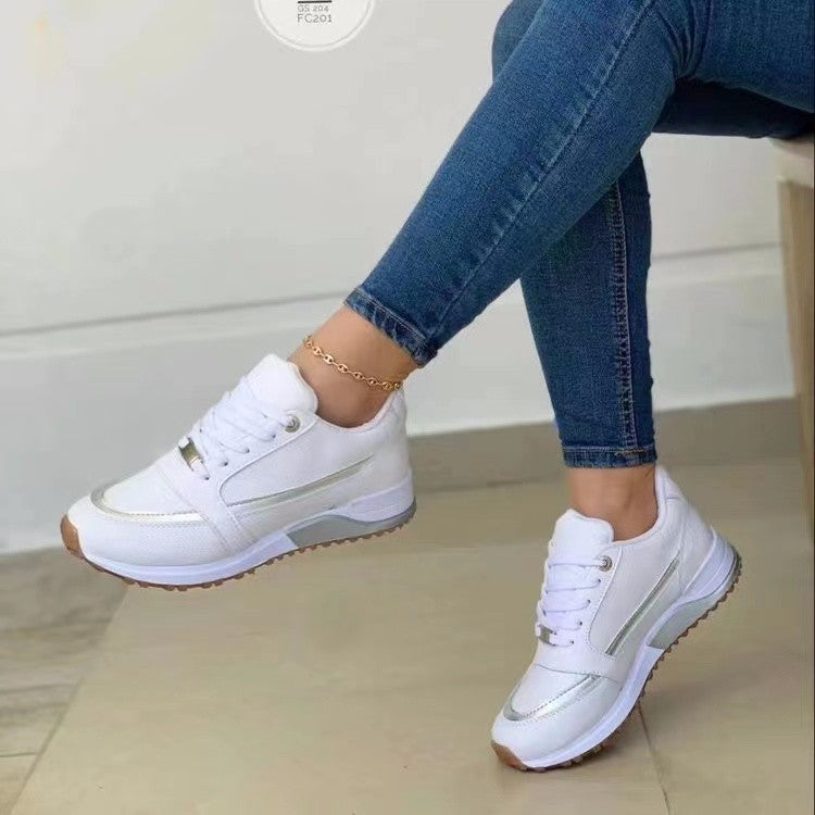 Chaussures Plates Décontractées à Lacets pour Femmes Baskets de Sport et de Marche à Bout Rond Peu Profondes