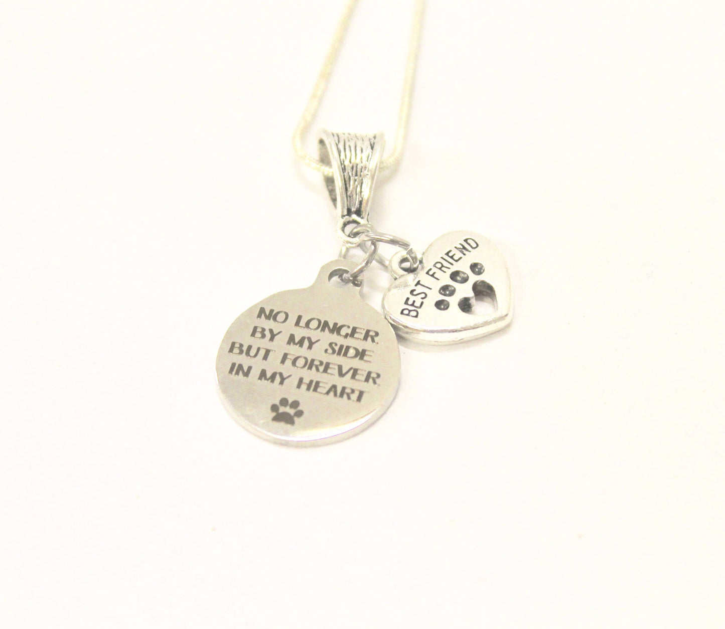 Ya no a mi lado, pero para siempre en mi corazón, collar plateado, joya de recuerdo para mascota amada, regalo de simpatía, recuerdo de mascota