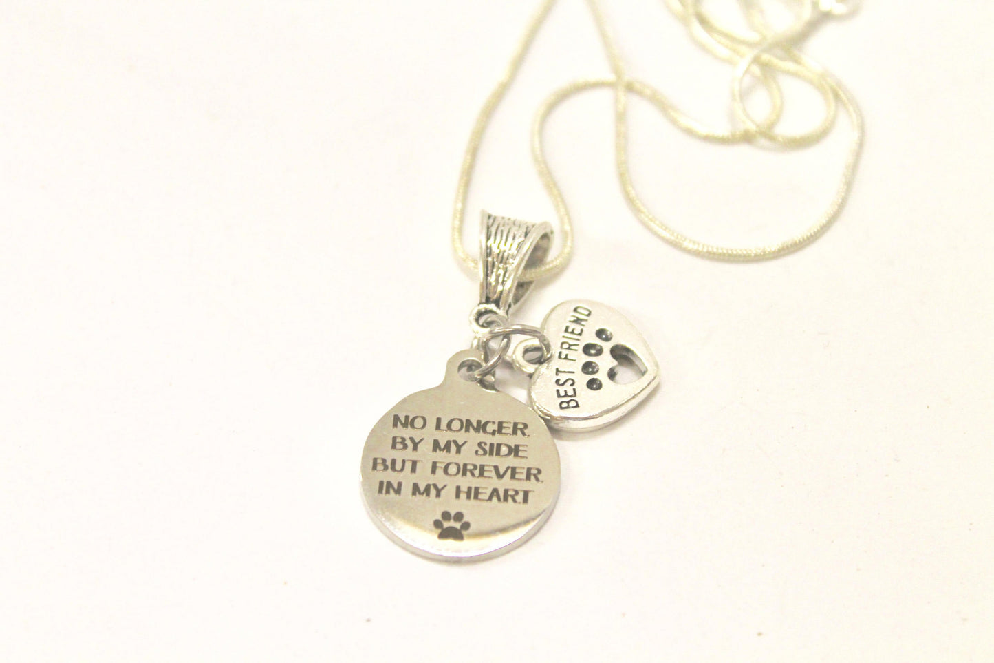 Ya no a mi lado, pero para siempre en mi corazón, collar plateado, joya de recuerdo para mascota amada, regalo de simpatía, recuerdo de mascota