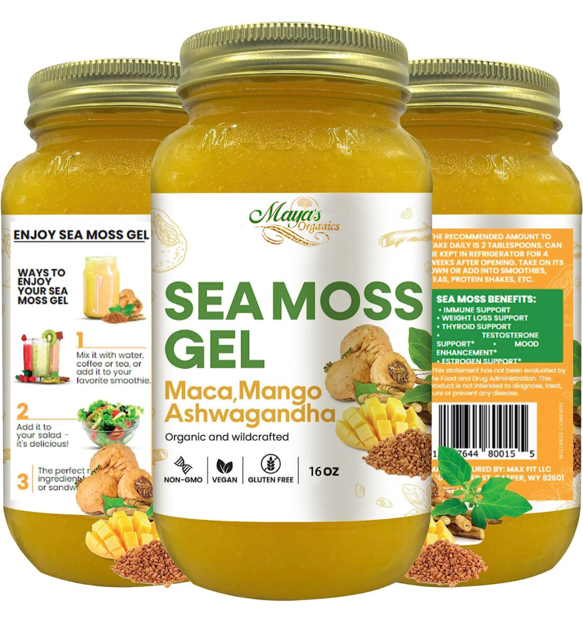 Gel de Mousse de Mer Maca, Mangue & Ashwagandha – 473 ml | Superaliment biologique d'algues irlandaises sauvages