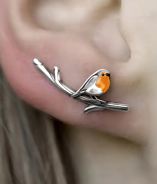 1 PAIR BIRD ON BRANCH CLIMBER EARRING-0
