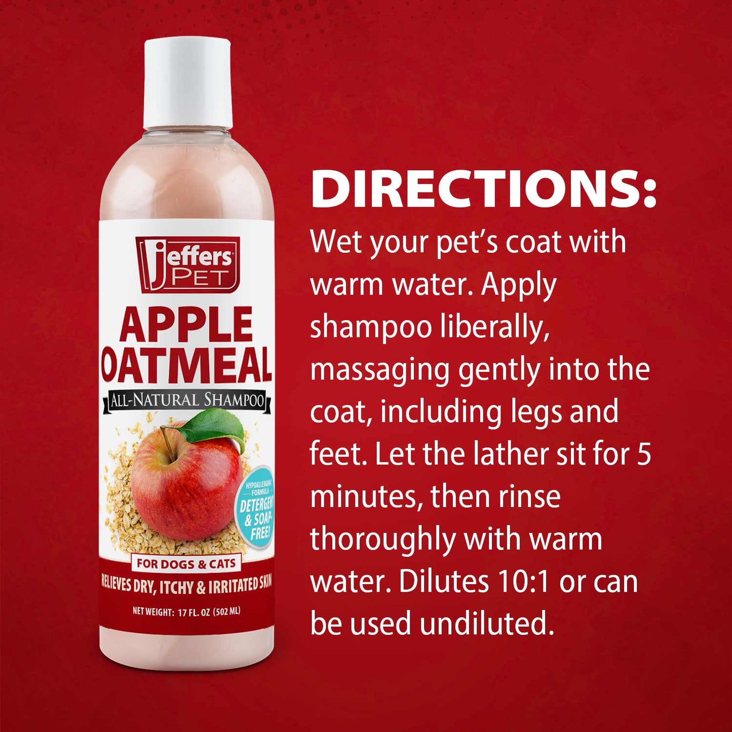 Shampoing Hypoallergénique Entièrement Naturel à l'Avoine et à la Pomme Jeffers Pet pour Chiens et Chats à Peau Sèche
