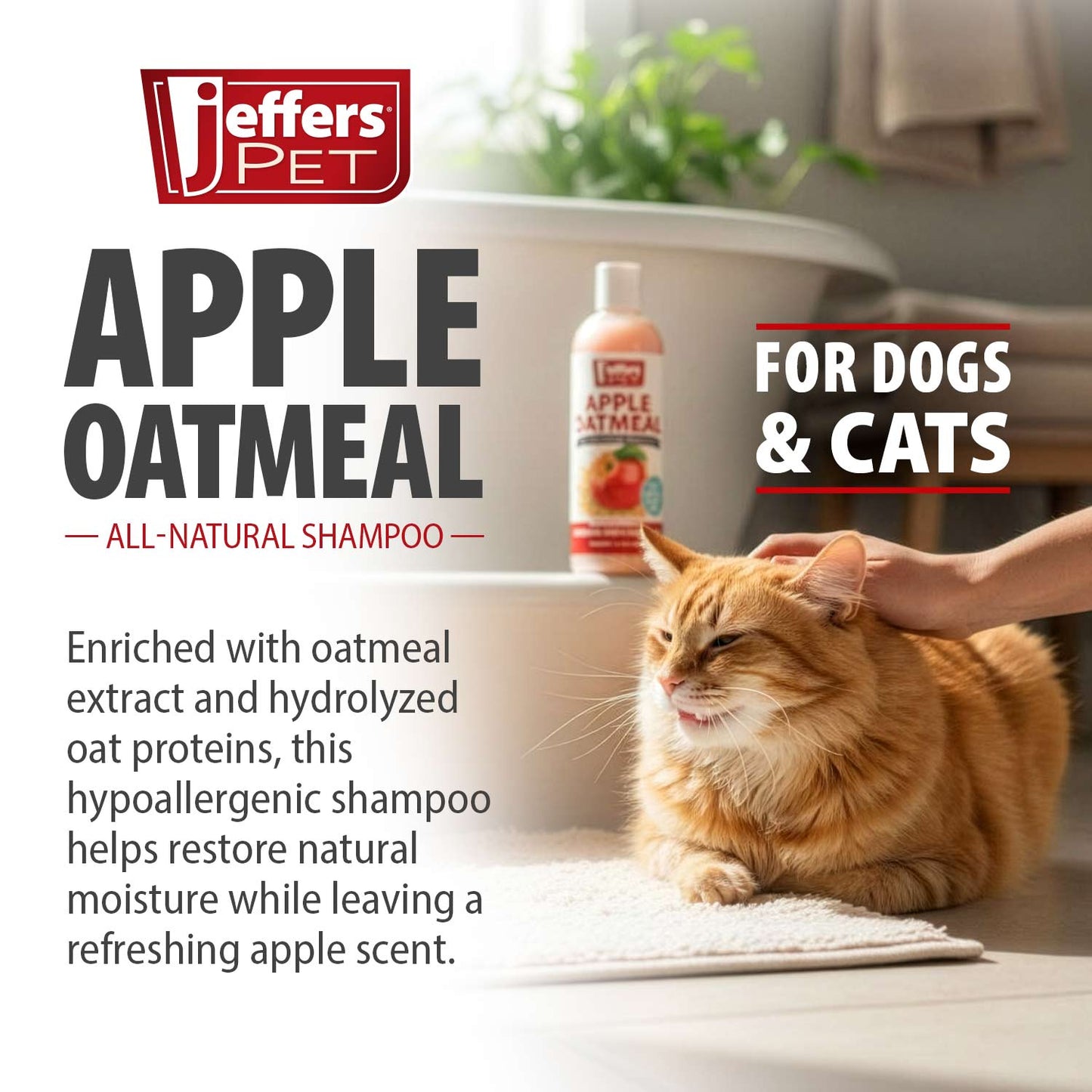Shampoing Hypoallergénique Entièrement Naturel à l'Avoine et à la Pomme Jeffers Pet pour Chiens et Chats à Peau Sèche