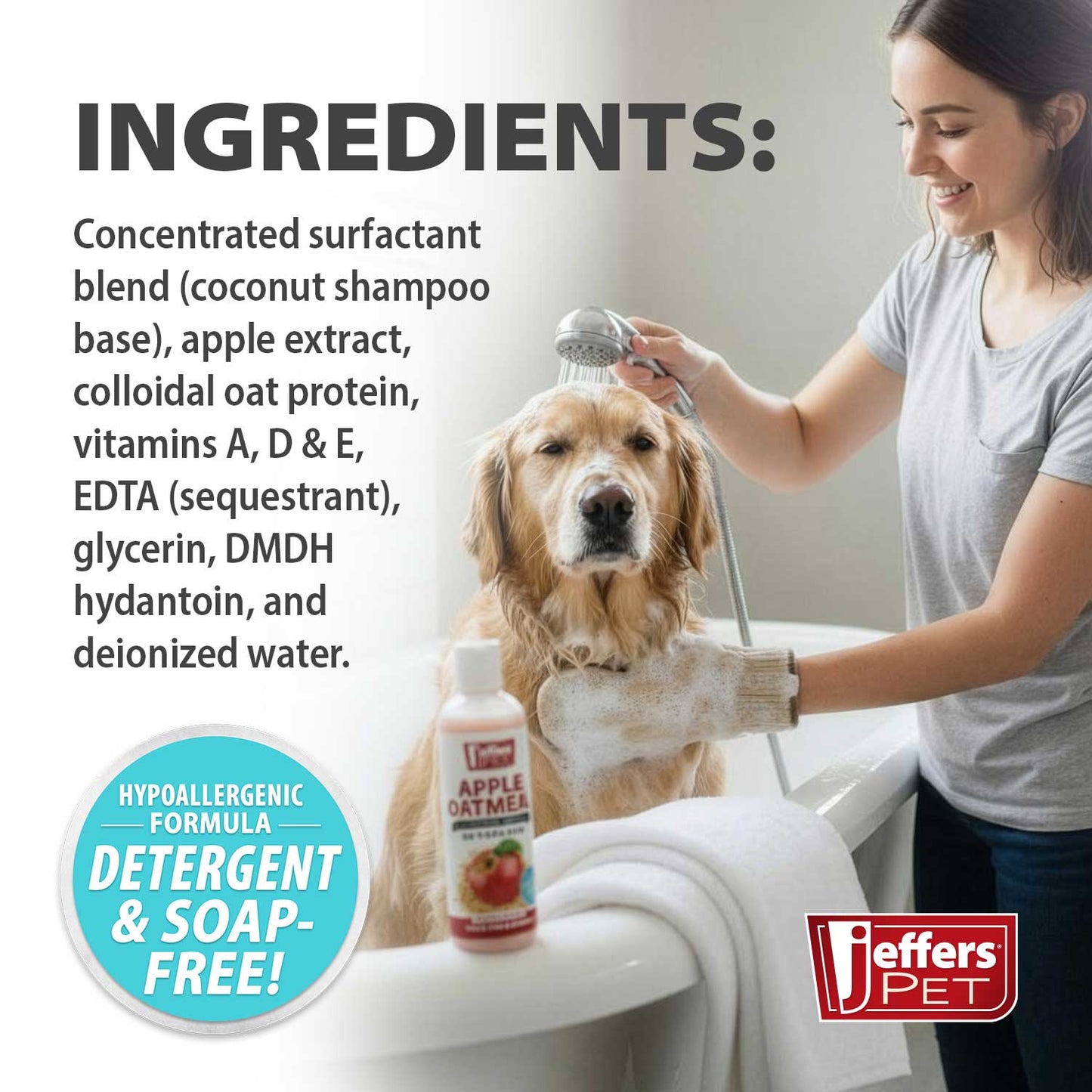 Shampoing Hypoallergénique Entièrement Naturel à l'Avoine et à la Pomme Jeffers Pet pour Chiens et Chats à Peau Sèche