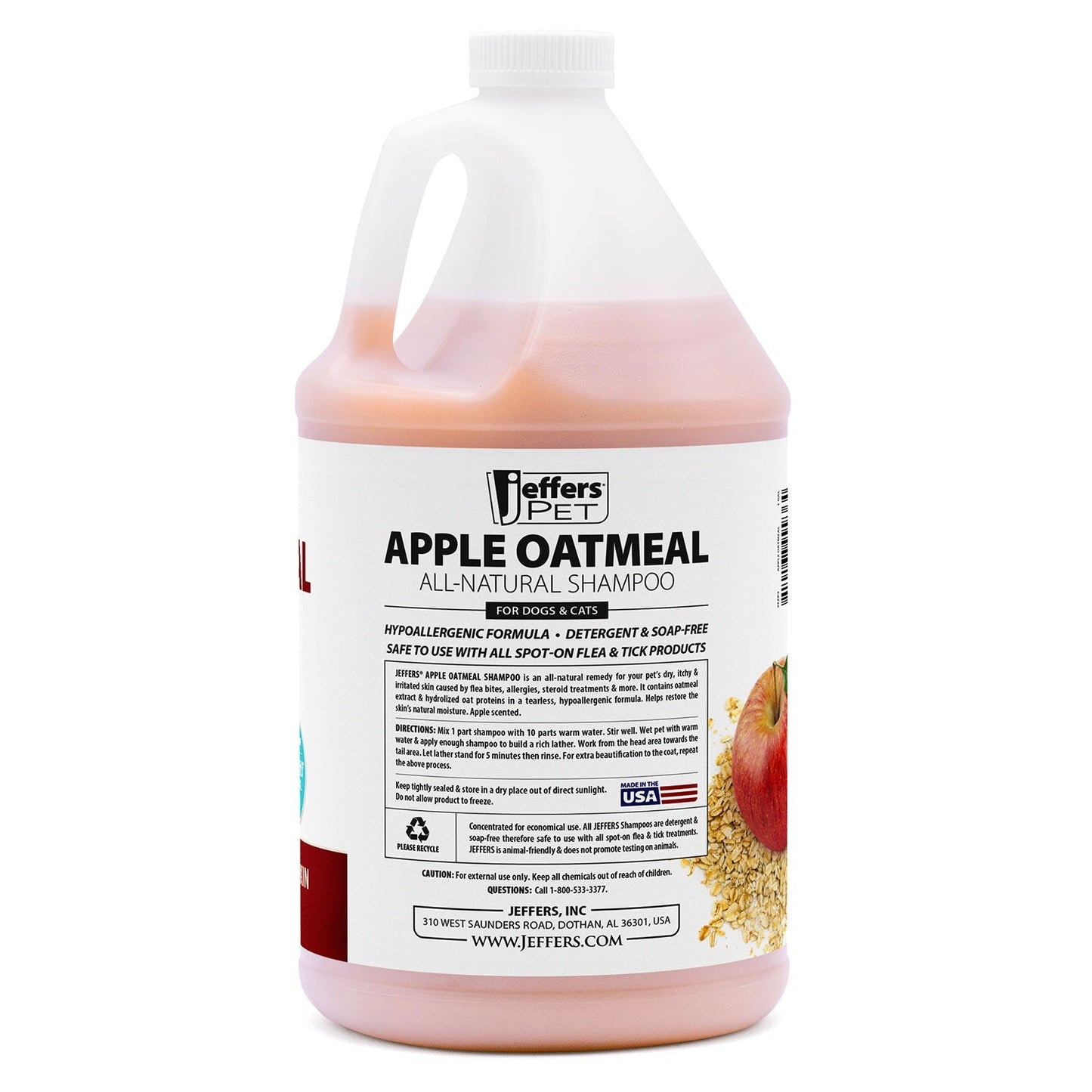 Shampoing Hypoallergénique Entièrement Naturel à l'Avoine et à la Pomme Jeffers Pet pour Chiens et Chats à Peau Sèche