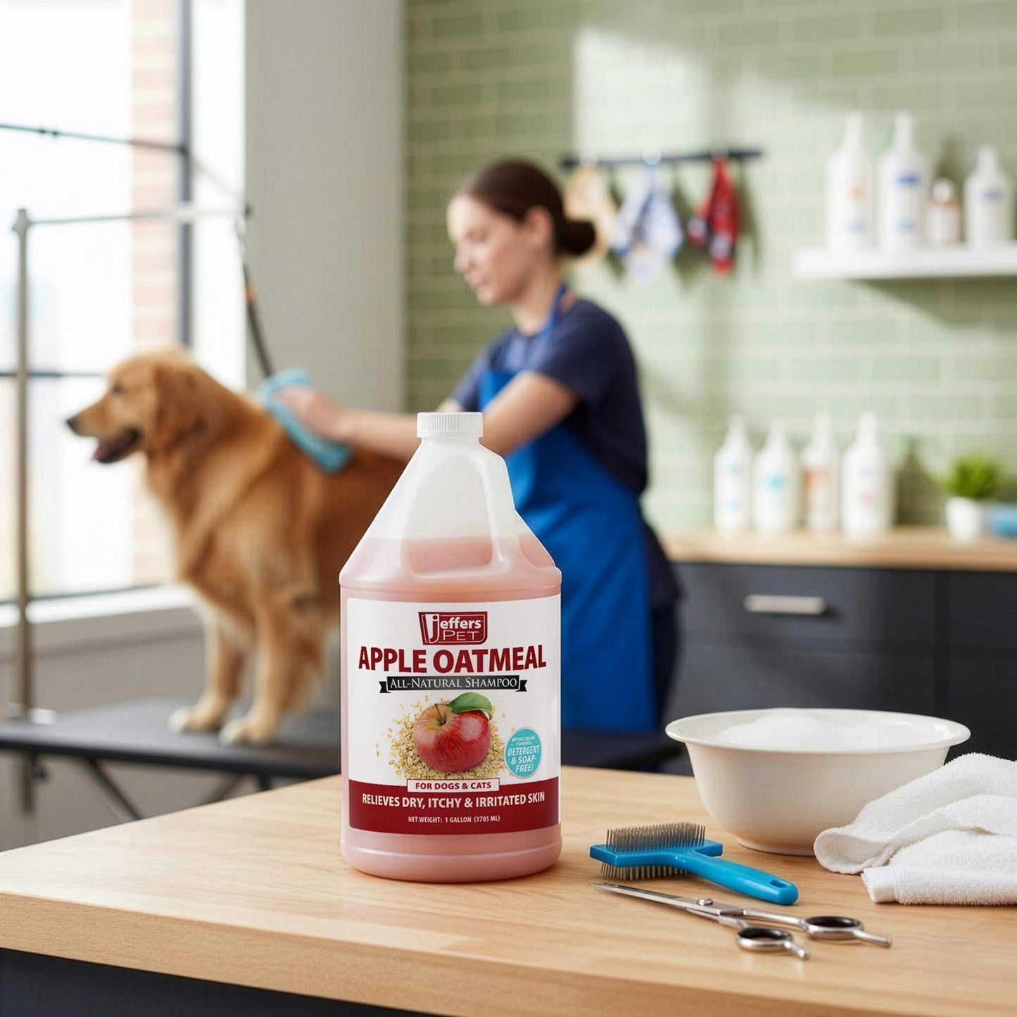 Shampoing Hypoallergénique Entièrement Naturel à l'Avoine et à la Pomme Jeffers Pet pour Chiens et Chats à Peau Sèche