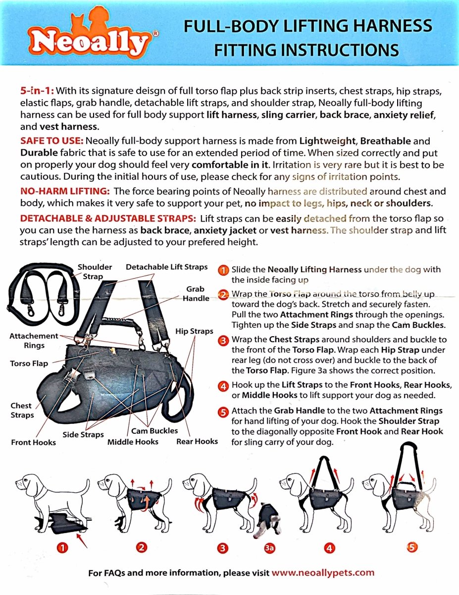 Harnais de levage pour chien NeoAlly 5-en-1 Robuste Soutien complet du corps