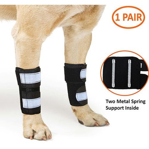 Rodillera delantera NeoAlly para perro con correas reflectantes - Insertos de resorte metálicos para soporte carpiano (par)