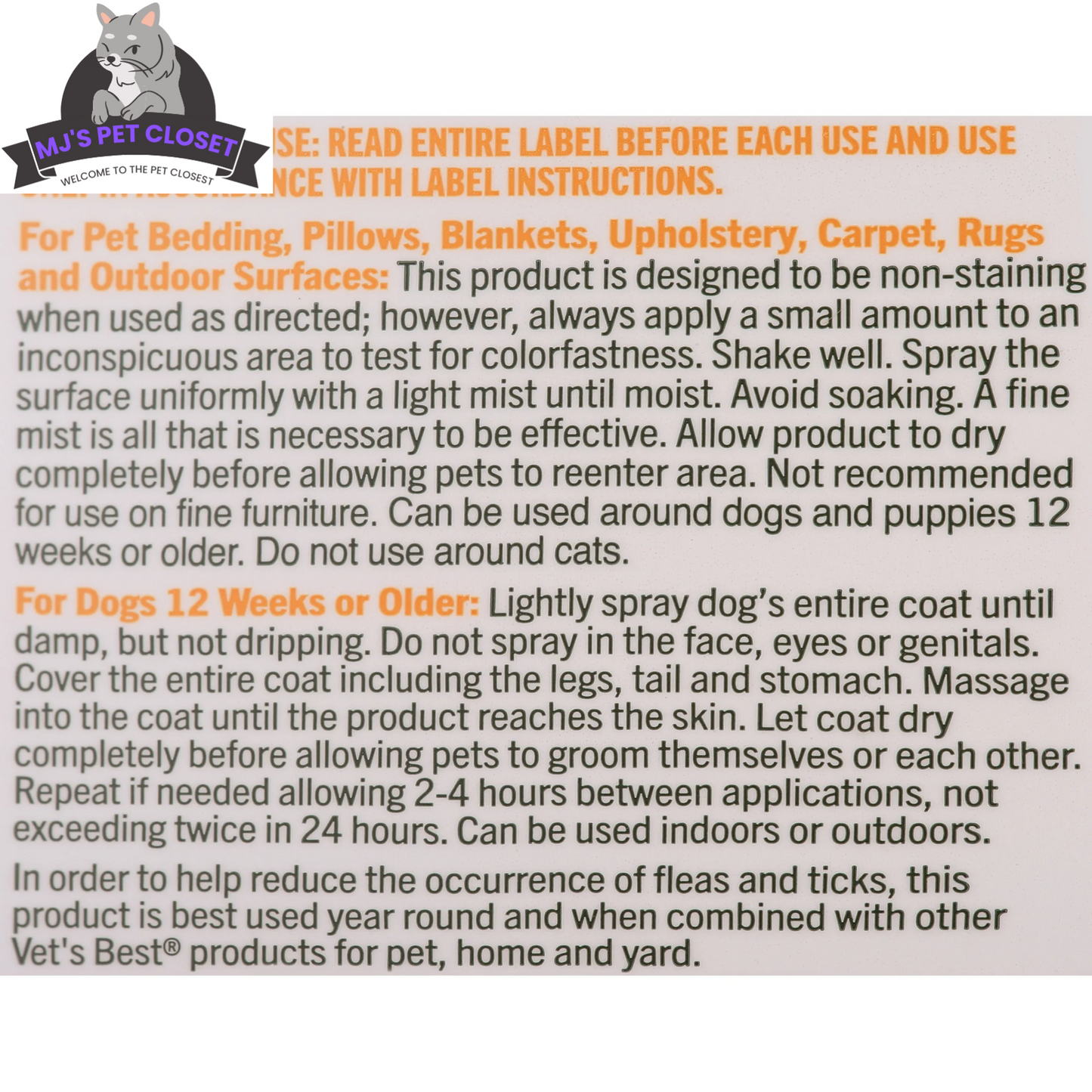 Vet's Best Spray Antipulgas y Garrapatas para Perros - Aroma Refrescante a Menta - 32oz de Potente Protección
