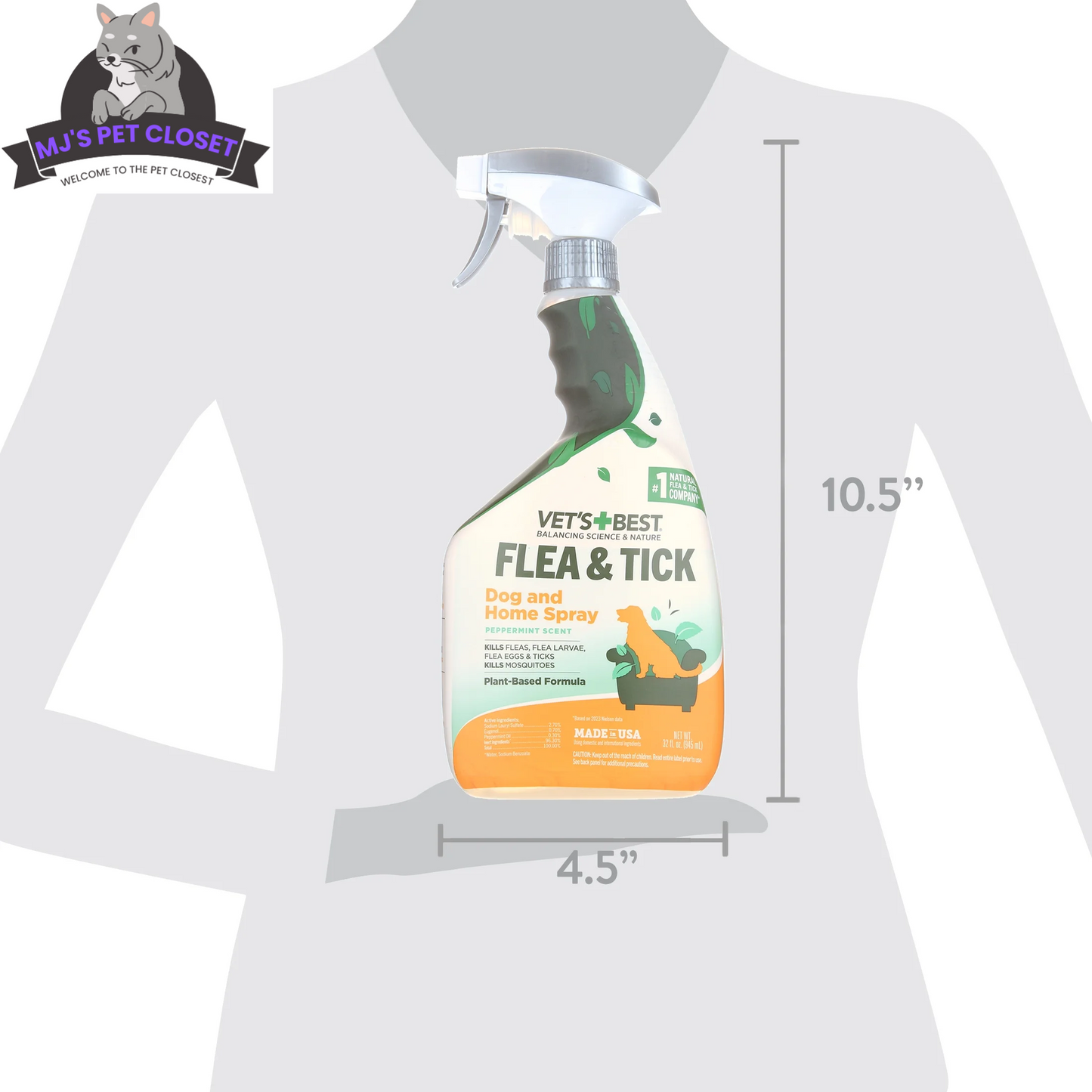 Vet's Best Spray Antipulgas y Garrapatas para Perros - Aroma Refrescante a Menta - 32oz de Potente Protección